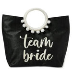 Walmart NWT Womens Team Bride Black & White Tote Bag Detachable Woven Ring Handles Pom Photo 0
