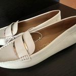 Calvin Klein NEW Luca Flats Loafers White Faux Leather Gold Logo Bangle Logo NEW Photo 1