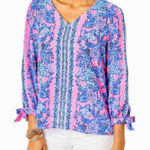 Lilly Pulitzer Women’s M Pamela 3/4 Sleeve Top Soleil Pink Paradise Elephant Photo 0
