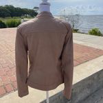 Cavalini  Y2K vegan leather tan camel zip front moto jacket. Size large. Photo 3