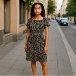 Merona  Black Tan Beige Animal Print Midi Dress L Photo 1