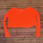 Urban Outfitters  ORANGE WAFFLE KNIT HENLEY LONG SLEEVE CROP TOP Photo 5