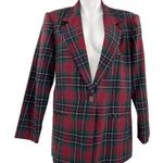 SAG HARBOR Vintage Tartan Plaid Single Breasted Wool Blazer Size 14 Christmas Red Photo 0