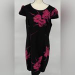 Betsey Johnson Magenta Floral Puffy Cap Sleeve Scuba Sheath Slit Dress Size 14 Photo 5