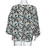 Elizabeth & James Shirt Womens Large White Black Blue‎ Floral Flower Boho Casual Blue Photo 2