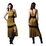 ZARA NWT Satin Lace Asymmetrical Slip Maxi Dress in Olive Green/Black Photo 15