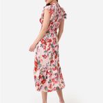 Sea New York Lanie Floral Smocked Midi Dress 100% Silk Pink floral Size Medium M Photo 6