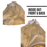 VINTAGE CIRCA 1960 CREAM, GOLD & TURQUOISE STRAPLESS SATIN FORMAL DRESS (XS) Blue Photo 13