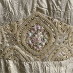 April Cornell Cream Crinkle Satin Sleeveless Midi Dress Sequin Embroidery Large White Photo 6