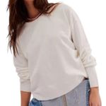Free People  Size L White Ivory Nylon Blend Luna Oversized Drop Shoulder Sweater Photo 0