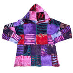Vintage Patchwork Hippie Boho Colorful Purple Pink Zip Up Hoodie Sweater Jacket Size XL Photo 0