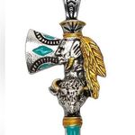 Beautiful Silvertone Native American Hatchet Pendant Necklace Silver Photo 0