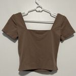 Babaton Aritzia Contour Square neck Short Sleeve Second Skin Cropped Top Brown Photo 5