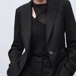 ZARA Single Breasted Black Long Classic Fit Blazer Jacket Shoulder Pads Size 10 Photo 0