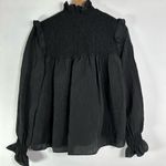 French Connection Black Long Sleeve Boza Crinkle Smocked Blouse XS NWT Photo 9