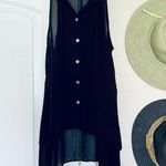 Lulus Forever 21 Black See-Through Button-Up Dressy High Low Tank Top Blouse | Size: M Photo 0