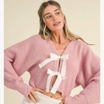 Tie Front Bow Cardigan Pink Size L Photo 1
