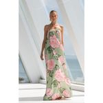 NEW L’IDEE Costiera Maxi Dress Womens Strapless Green Pink Floral Size Small Photo 3