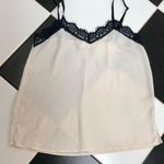 No Comment Y2K Cami Spaghetti Strap Tank Top V Neck Cream Crepe Lace Black Trim Photo 0