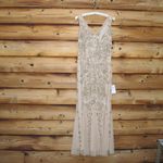 Pisarro Nights Nights Blush Beige Beaded Sequin Gown Dress 10 Tan Photo 3