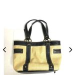 Coach Legacy Black/Cream Leather Woven Straw Rattan Tote Satchel Purse Bag Photo 2