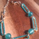 Green Aventurine and Austrian Crystal Paperclip Bracelet Photo 2
