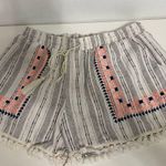 Buttons  cotton/linen embroidered shorts with mini leg tassels. (M) Photo 1