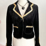 Vintage Black Velvet Sequin‎ Jacket Glam 90s Retro Academia Renaissance Small Photo 0