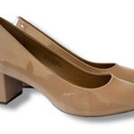 Aerosoles Eye Candy Pump Women's Size 8.5 Nude Faux Patent Leather Block Heel Photo 0