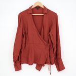 J.Crew  Rust Red Linen Blend Wrap Long Sleeve Shirt Top Size 16 Photo 1