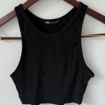 ZARA Womans Black Basic Crew Neck Ribbed Knit Crop Tank Top Size Large Staple Photo 0