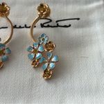 Oscar de la Renta  Gold and Light Blue Floral Earrings Photo 2