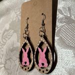 Handmade NWT Pink Bunny Easter Holiday Painted Wooden Earrings Photo 3