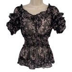Cecico Vintage Y2K  Sheer Babydoll Top Womens S Black Pink Whimsigoth Romantic Photo 0
