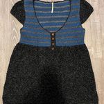 Free People  Wool Blend Top Short Sleeve Womens M Blue Black Gray Stripes Boho Photo 0