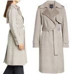 Theory Women’s Oaklane Grey Multi Marin Plaid Double Breasted Wool Tench Coat Photo 1