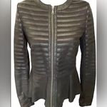 Bagatelle  Black Leather Striped Full Zip With Peplum Waist Jacket Women’s Sz. M Photo 0
