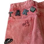ZARA Faded Coral Pink Denim High Waisted Cut Off Jean Shorts "Space" Patches Photo 8