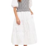 English Factory Mixed Media Cable Knit Down Midi Dress Size Small Photo 0