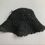 Vintage 100% paper lightweight black crochet floppy hat Photo 5