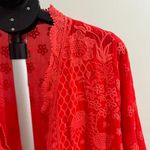 Johnny Was NWOT  Red Eyelet KIMONO Embroidered Floral Open Front Coat Sz S Photo 3