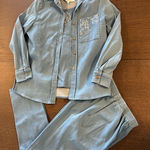 Women's Jacket & Pants 3 Pieces Set Light Blue With Floral Embroidered Sz Small Photo 0