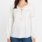 Vince Camuto White Long Sleeves Lace Up Front Peasant Blouse Feminine Relaxed Fit Womens M Photo 0