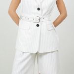 Sophisticated White Pinstripe Belted Vest and Shorts Size M Photo 0