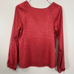 White House | Black Market  Burnt Red Orange Jacquard Silky Long Sleeve Top Sz XS Photo 8