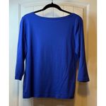 Talbots  Solid Bateau Neck‎ Tee Blue 3/4 Sleeve Boat Neck Pima Cotton Top Sz M # Photo 2
