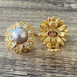 Joan Rivers Vintage  Pearl Crystal Flower Earrings Photo 1