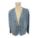 Vintage Saint German Paris Blue Denim Collarless Jacket Large Ruched Front Women Photo 6