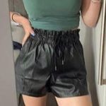 Black Leather Drawstring Paperbag Shorts Photo 0