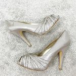 Lulu Townsend Size 9.5 Gold Pewter Metallic Peep Toe Heels Photo 0